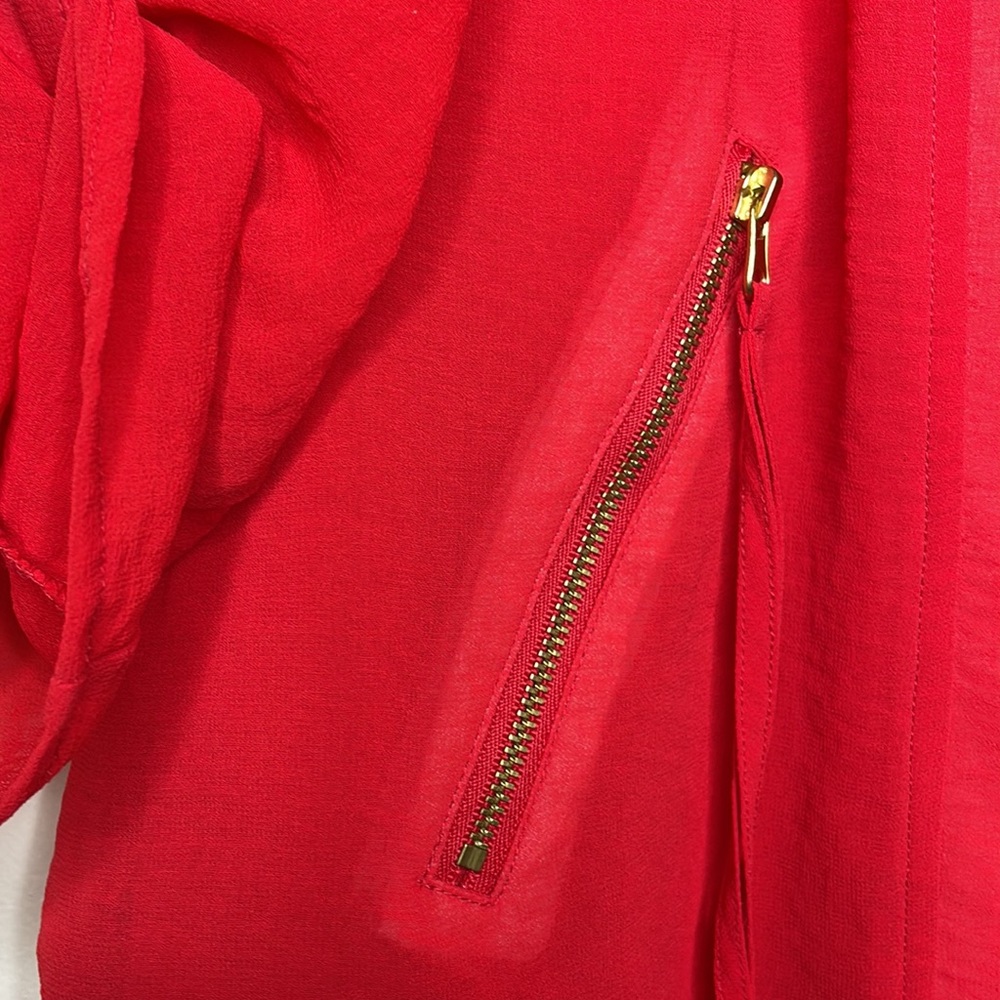 CHICO’S Blazer Jacket Red Layered Lightweight Open Front Zipper Pockets 4 - Picture 5 of 14